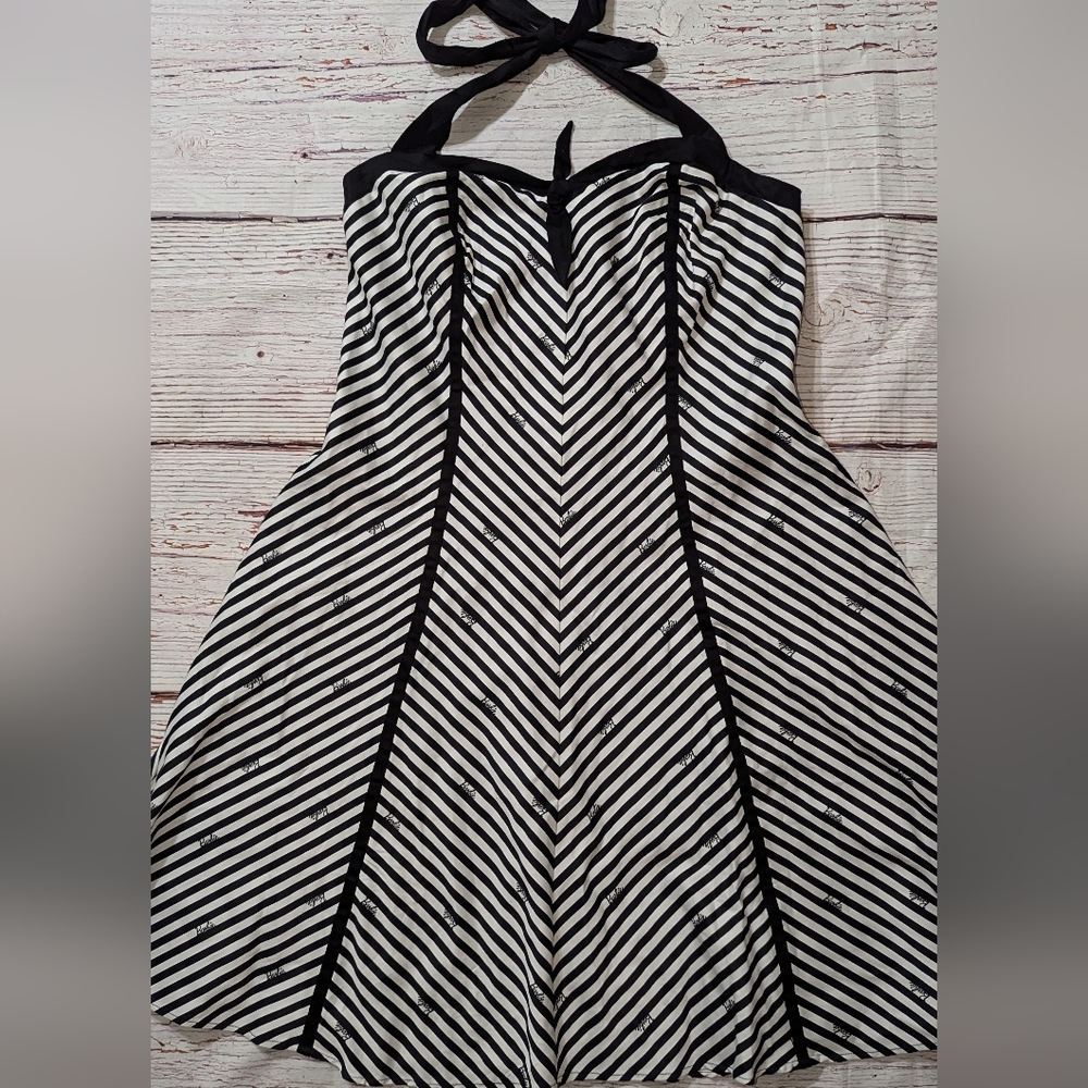 Torrid X Barbie Black & White Retro Stripe Swing Flare Halter Dress SZ 16 NWT - Picture 3 of 11